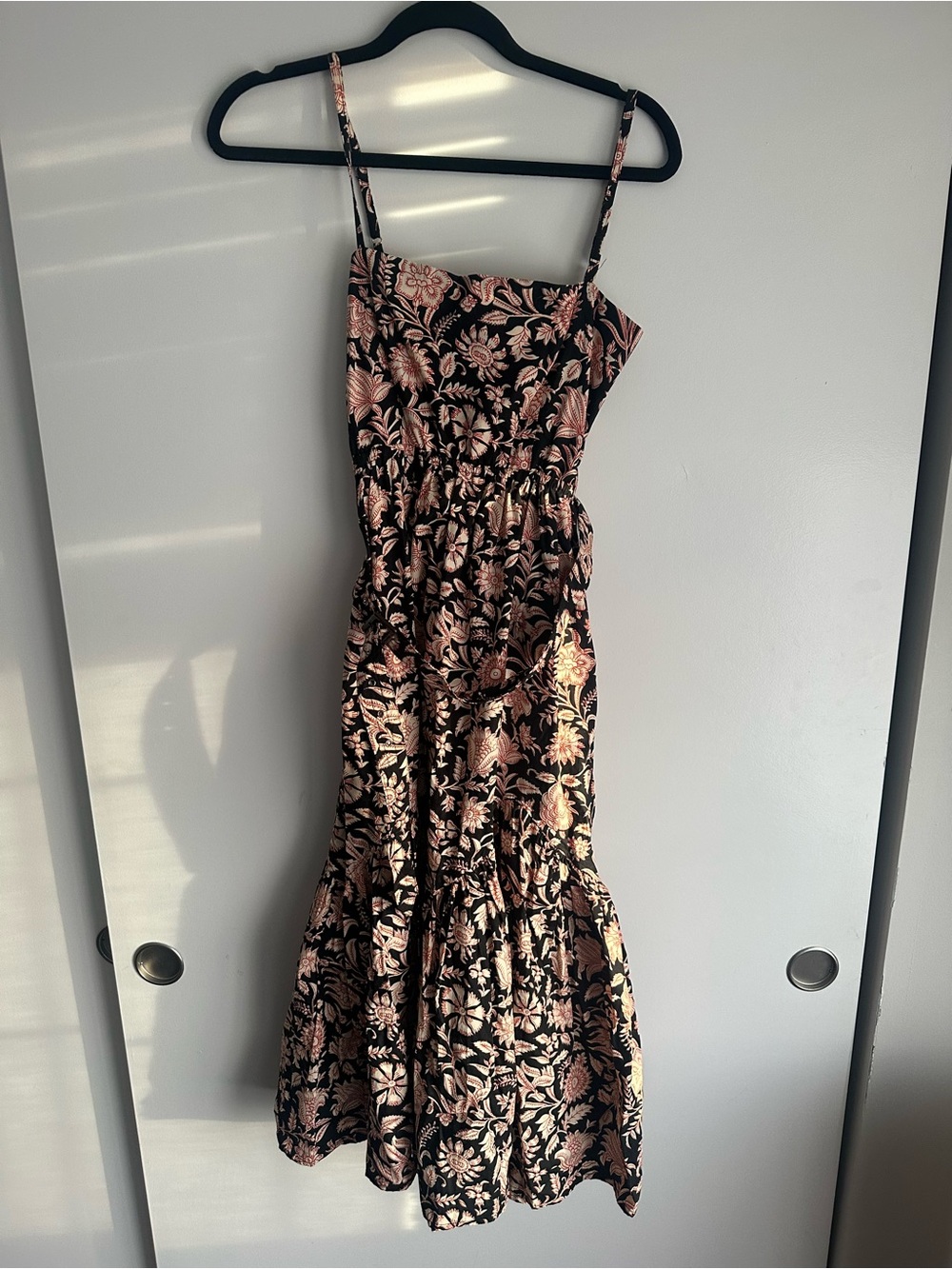 Lusana Black Dress with Pink Floral Print